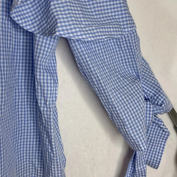 Topshop blue gingham plaid cold shoulder blouse top shirt size 6 - Picture 4 of 7